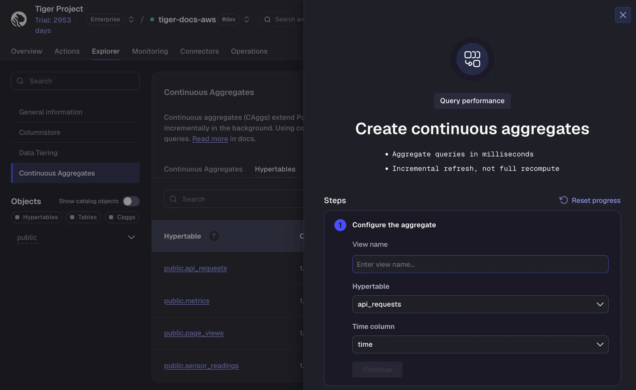 Continuous aggregate wizard