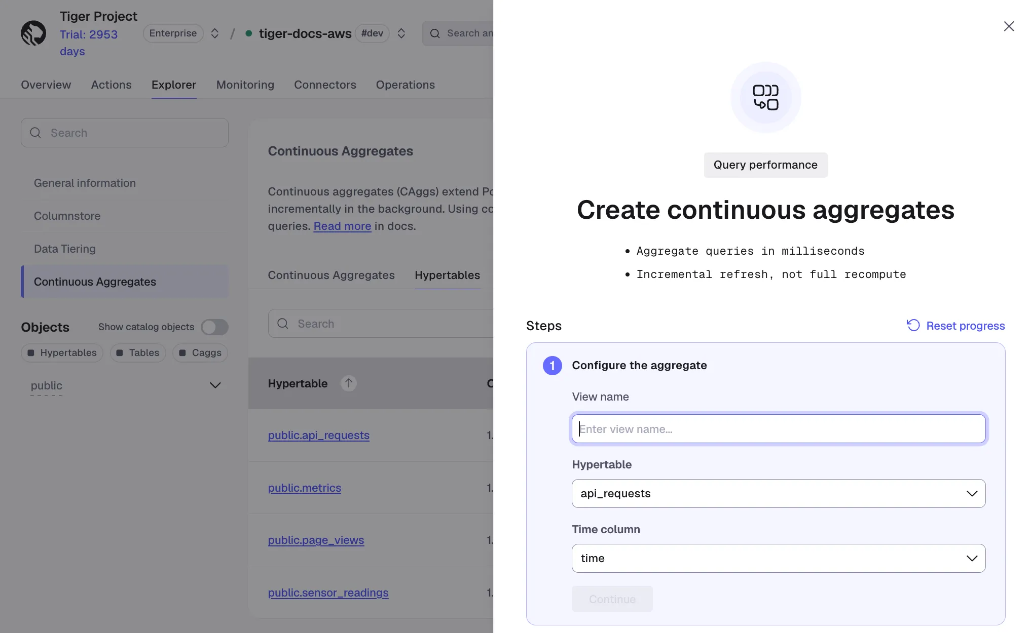 Continuous aggregate wizard