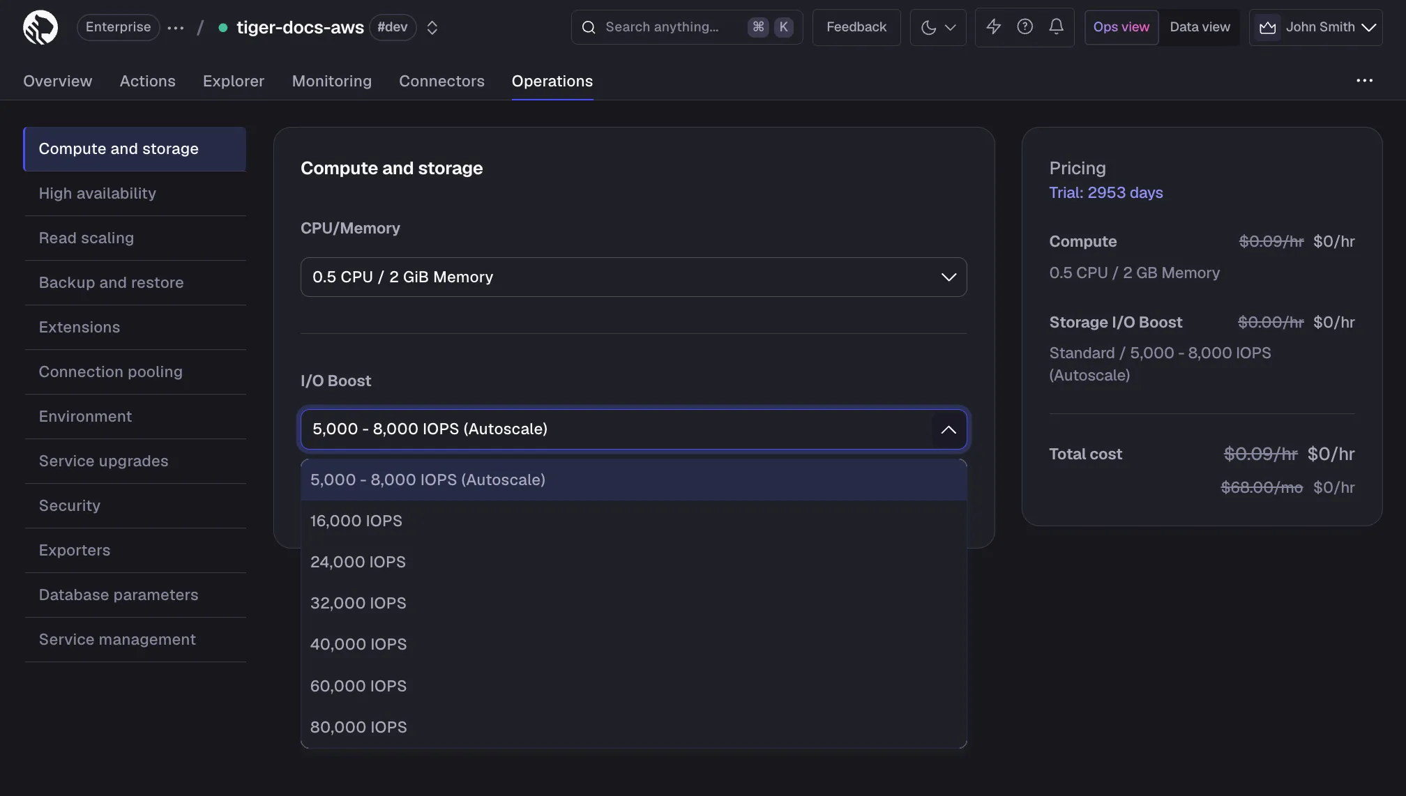 Default high-performance storage in Tiger Console
