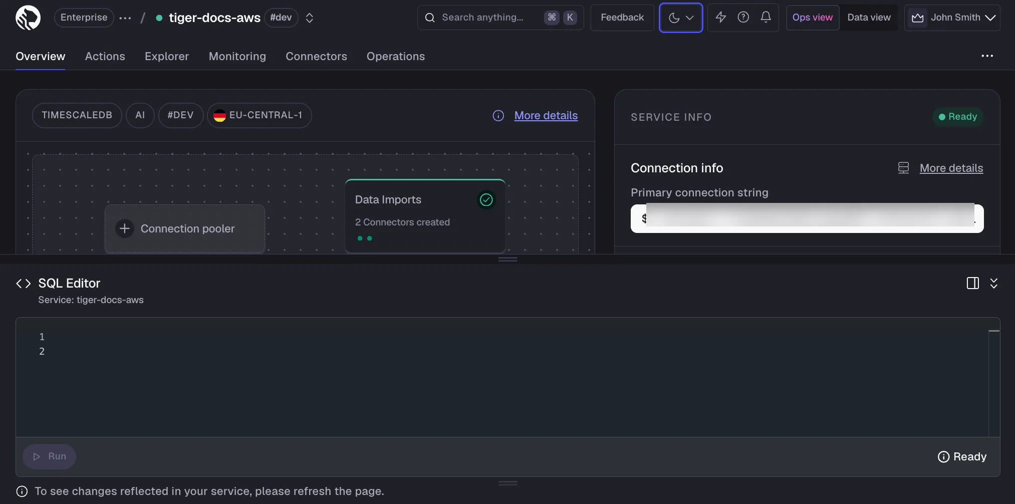 SQL editor in Tiger Console Ops mode